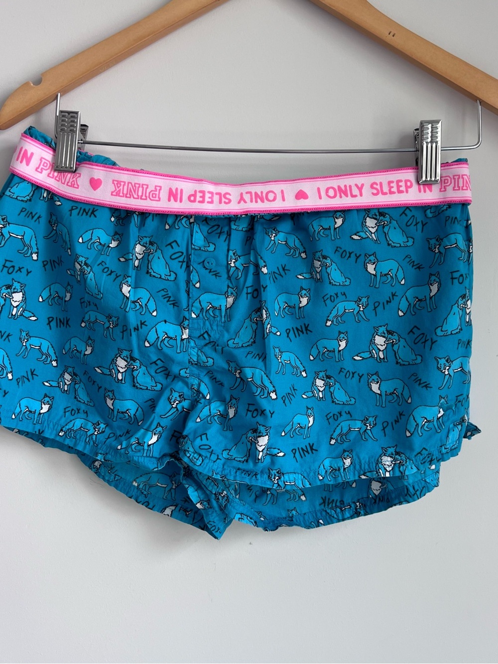 PINK Victoria's Secret Blue Fox Print Pajama Shorts with Pink Logo Waistband